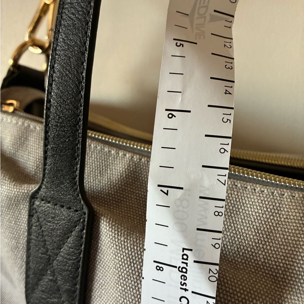 Erin Condren Gray Canvas Tote BodyCross Bag Leather Handles Pink/ navy ad Strap - Picture 10 of 11